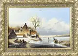 J. van Leeuwen, '97, Romantisch wintergezicht, Olieverf op paneel