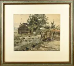 Anton Mauve, Hek bij boerenhuis, Aquarel op papier