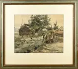 Anton Mauve, Hek bij boerenhuis, Aquarel op papier