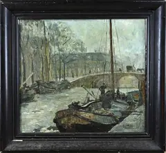 R. Behrens, Grachtengezicht Amsterdam, Olieverf op linnen
