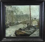 R. Behrens, Grachtengezicht Amsterdam, Olieverf op linnen
