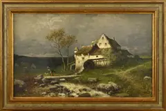 Peter Bücken, Landschap met watermolen, Olieverf op linnen