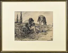 Maarten Krabbé, Figuren in landschap, Pastel op papier