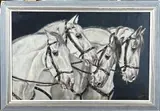 onduidelijk monogram Schilderij, Paarden 4-span, Olieverf op linnen