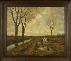 A. Lennig, Landschap met koeien, Olieverf op linnen