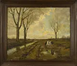 A. Lennig, Landschap met koeien, Olieverf op linnen