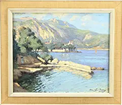 Maurice La Bany, Mediterraans kustgezicht, Olieverf op paneel