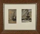 Twee antieke aquarellen, Bomschuit/Molen, Twee antieke aquarellen