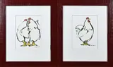 2x Lithografie, Ellen Reunesse, 2x Kippen voorstelling, 2x Lithografie, Ellen Reunesse