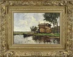 Louis Stutterheim, Poldergezicht met hooikapschuur, Olieverf op linnen