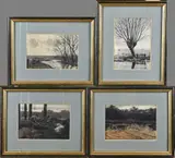 4x Gerard Krol, Twentse landschappen, 4x Twents landschap 4x Gemengde techniek op papier