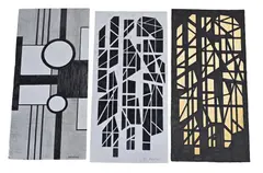 Drie werken van Klaas Bernink, 3x Abstract, Gemengde techniek op papier