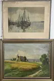 2x Schilderij, Landschap/Havengezicht, Köhler, olieverf op linnen, afmeting: H 60 x B 80 cm