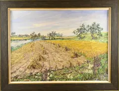 D. Nederveen, Landschap met korenschoven, Olieverf op linnen
