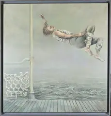 Pieter Visser, Zwevende figuur bij zee, Olieverf op linnen