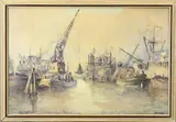 Joop Molenaar, Rotterdamse haven, Aquarel op papier