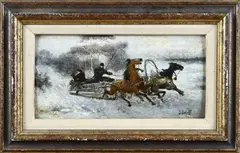 J. van Petrovitsch Orloff, Arreslee met figuren, Olieverf op paneel