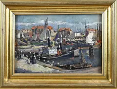 Evert Moll, Havengezicht Scheveningen, Olieverf op linnen
