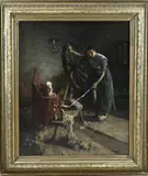 Tony Lodewijk Offermans, Interieur met boerin, Olieverf op linnen