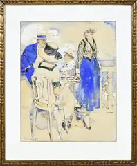 Johan Theodorus Berndsen, Dames en heer op terras, Aquarel 1918