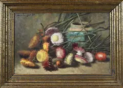 Ellen Augusta Hamburger, Stilleven bloemen/gemberpot, Olieverf op paneel