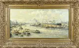 Evert Moll, Havengezicht Rotterdam, Olieverf op linnen
