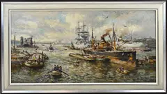 Evert Moll, Rotterdamse haven, Olieverf op linnen