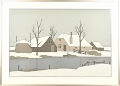 Litho Klaas Bernink, Boerderij in de sneeuw, Litho Klaas Bernink, 1983