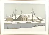 Litho Klaas Bernink, Boerderij in de sneeuw, Litho Klaas Bernink, 1983