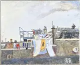 Elise Dom, Gezicht op waslijn, Gouache op paneel