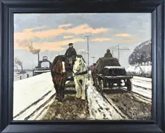 G.J. van Overbeek, Rotterdamse koetsier in sneeuw, Olieverf op linnen