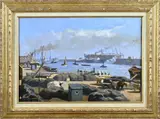 G.J. van Overbeek, Havengezicht Rotterdam, Olieverf op linnen
