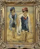 Monogram J.J., Twee dames op strand, Olieverf op paneel