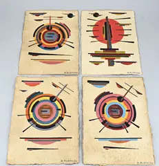 4x B. Alepkow, Russische Avantgarde, Gouaches op papier