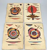 4x B. Alepkow, Russische Avantgarde, Gouaches op papier