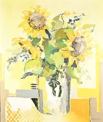 Bart ten Bruggencate, Vaas met zonnebloemen, Olieverf op linnen