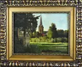 Pieter Oyens, Landschap met kerkgezicht, Olieverf op paneel