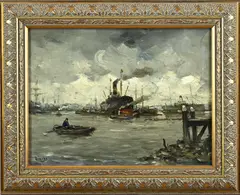 Anton Dirckx, Havengezicht Rotterdam, Olieverf op linnen
