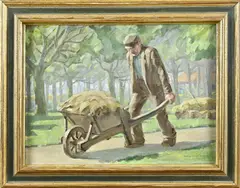 Maarten Meuldijk, Boer met kruiwagen, Olieverf op linnen