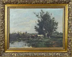 C. Verschuur, Landschap met koeien, Olieverf op linnen