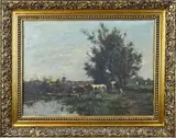C. Verschuur, Landschap met koeien, Olieverf op linnen