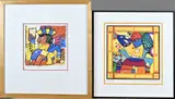 2x Lithografie van Clemens Briels, Kleurrijke figuratieve voorstelling, 2x Lithografie van Clemens Briels