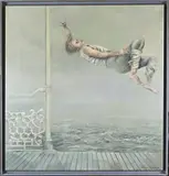 Pieter Visser, Zwevende figuur bij zee, Olieverf op linnen