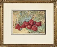 J. Robias?, Stilleven met aardbeien, Gouache op papier