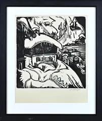 Jan Wiegers, Bergdorp, Houtsnede op papier