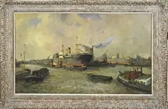 van Rhoon, Rotterdams' havengezicht, Olieverf op paneel