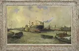 van Rhoon, Rotterdams' havengezicht, Olieverf op paneel