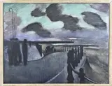 Pol Dom, Zonsondergang Scheveningen, Pastel op papier
