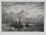 Hendrik Willem Mesdag, Scheveningse visserboten voor anker, Ets H.W