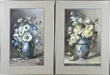 2x Schilderij, Bloemstilleven (2x), Gouache op papier
